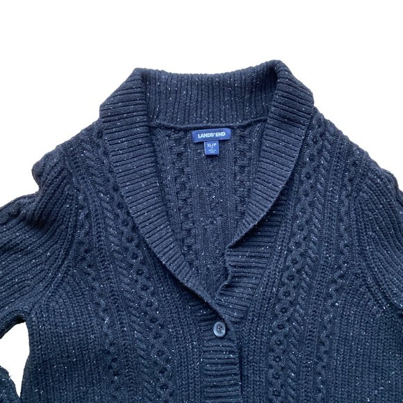 Lands' End Cable Knit Fisherman Sweater Wool Blend Shawl Grandpa Cardigan-XL/P18 - Picture 2 of 6